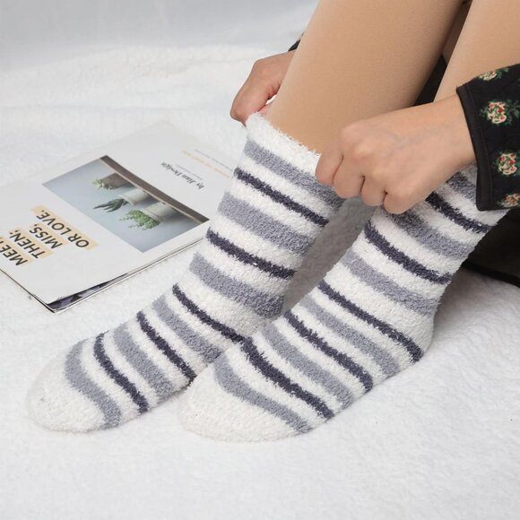Plush Slipper Socks Women Colorful Warm Fuzzy Crew Socks Cozy Soft Winter Grey - Picture 2 of 7